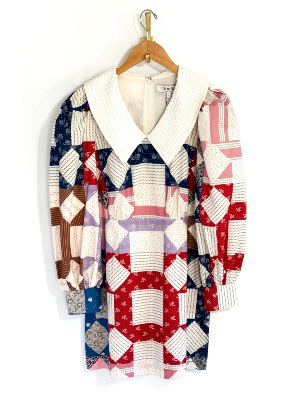 NWT SEA New York Patchwork Mini Long-Sleeve Nohr Collared Dress - Picture 2 of 7